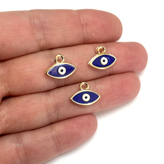 Vergoldeter Emaille-Anhänger mit kleinen Augen - Marineblau