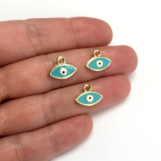 Gold Plated Enamel Small Eye Pendant - Turquoise