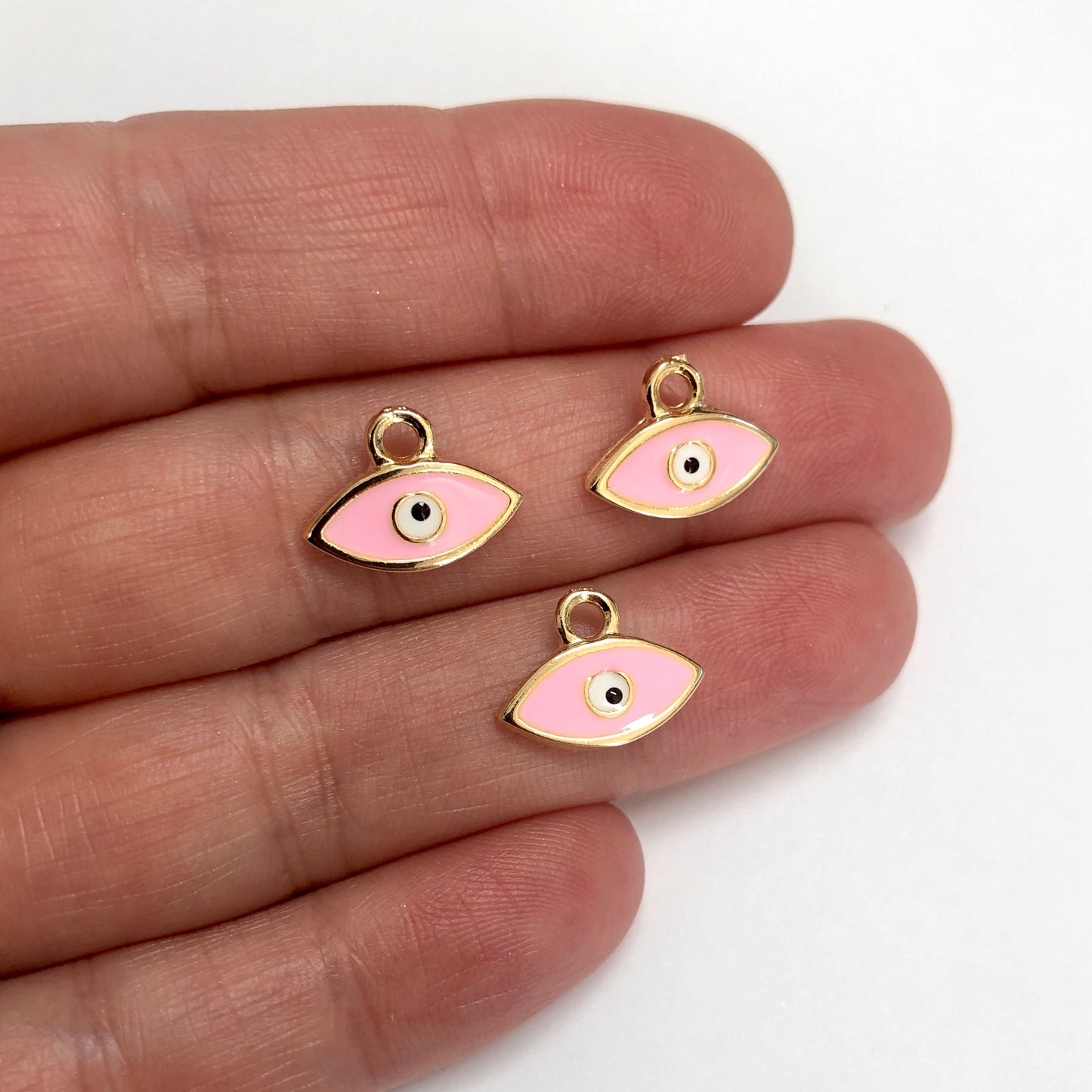 Gold Plated Enamel Small Eye Pendant - Pink