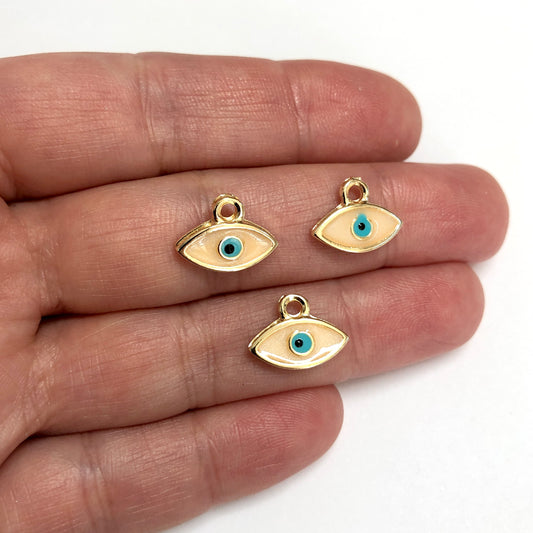Gold Plated Enamel Small Eye Pendant - Mother of Pearl