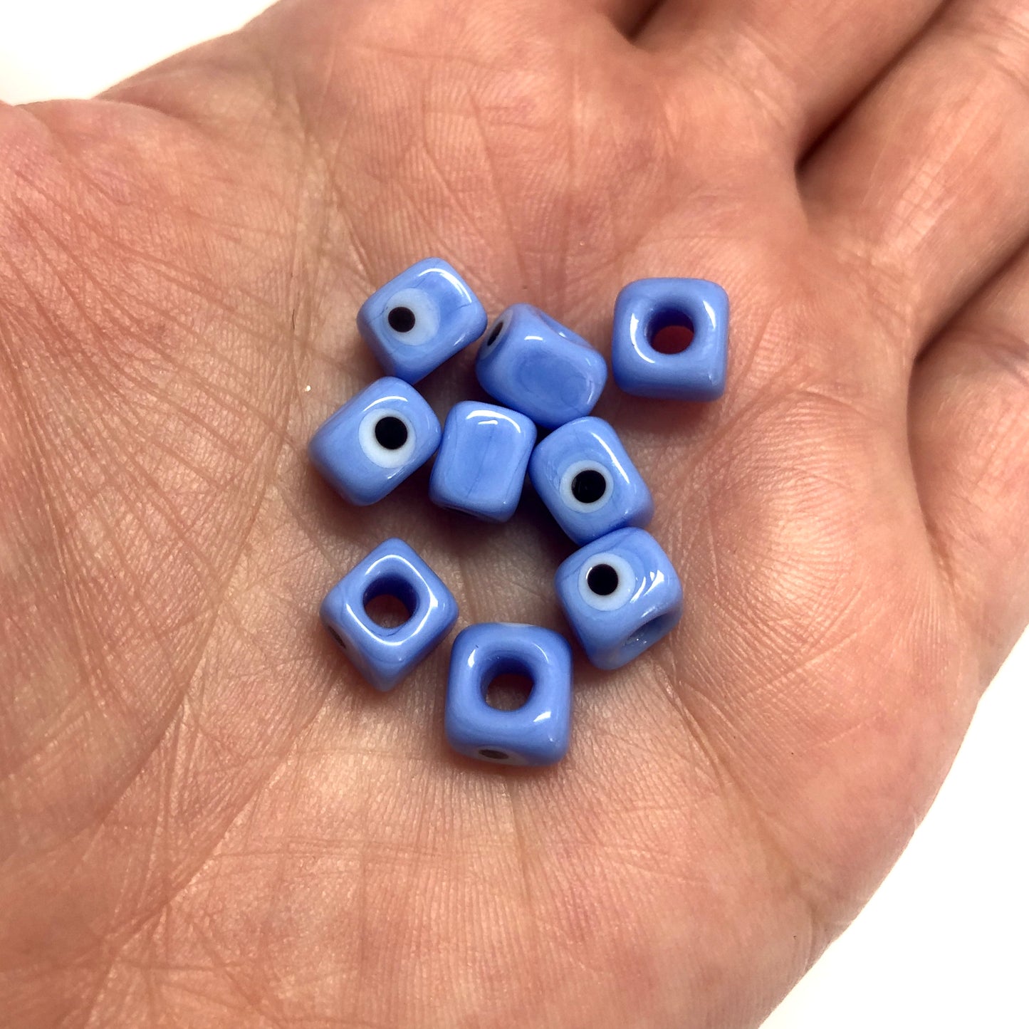 Cube Evil Eye Beads 10mm - Light Blue