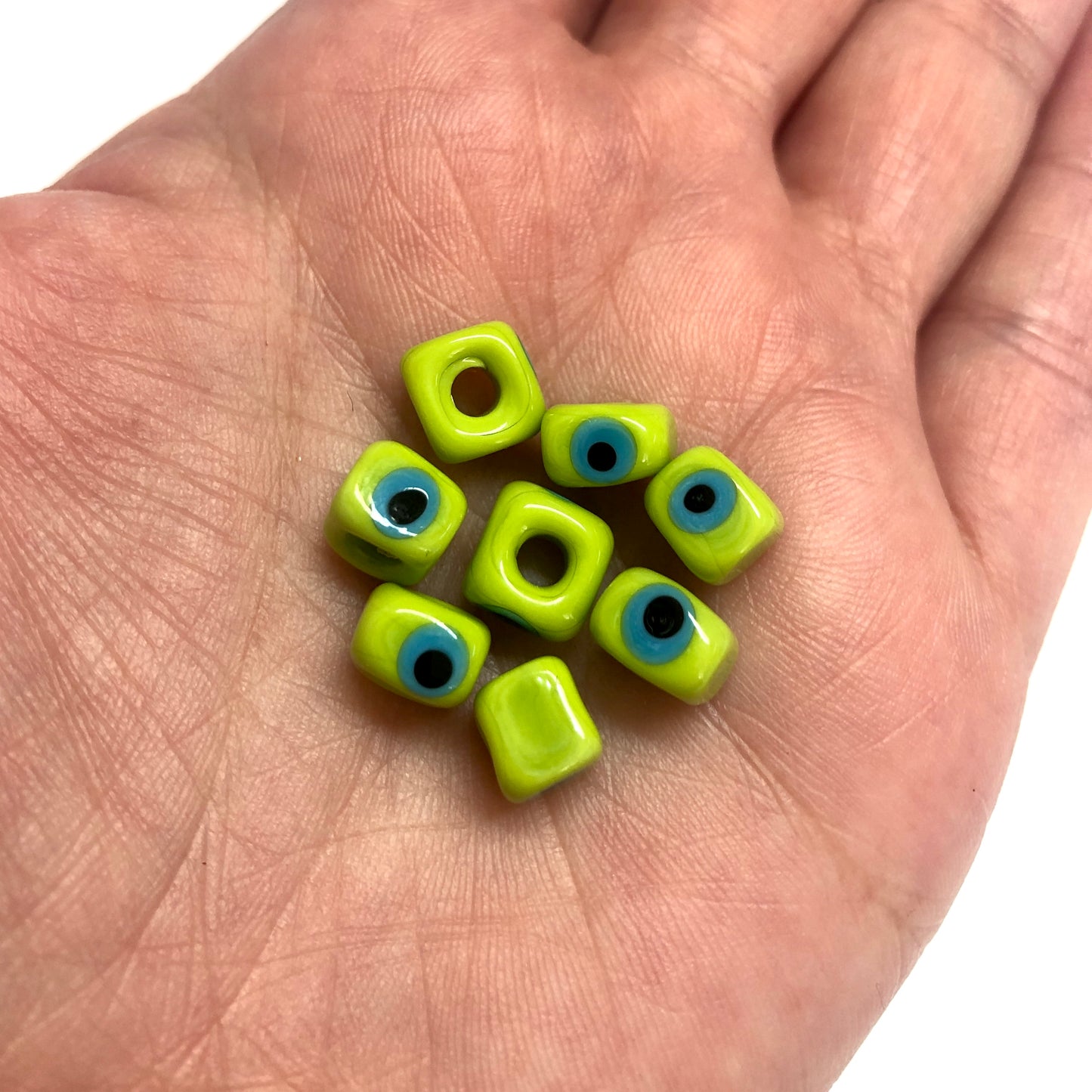 Cube Evil Eye Beads 10mm - Light Blue