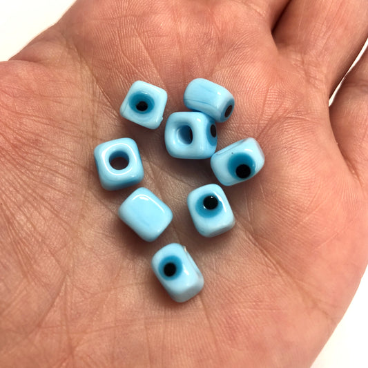 Cube Evil Eye Beads 10mm - Light Blue