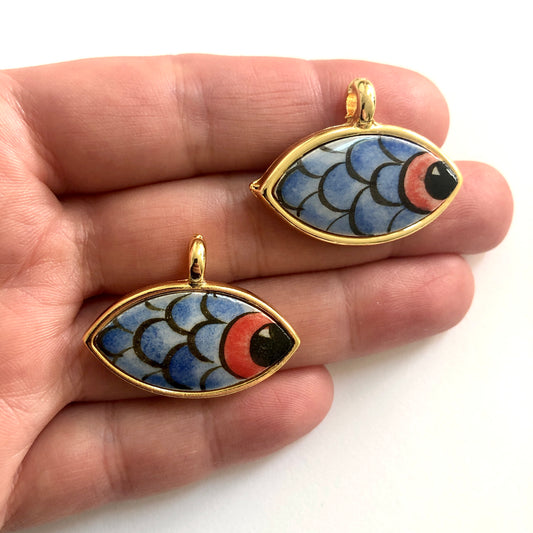 Gold Plated Framed Hand Painted Ceramic Eye Pendant-84