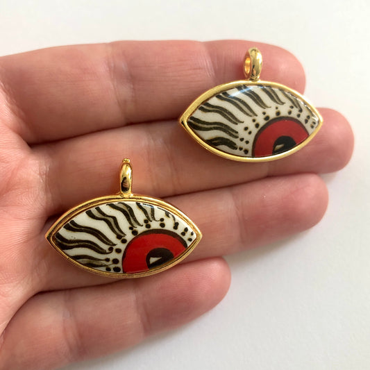 Gold Plated Framed Hand Painted Ceramic Eye Pendant-84