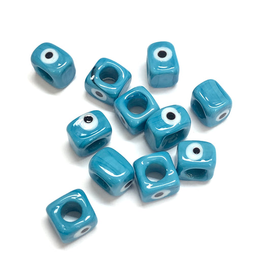 Cube Evil Eye Beads 10mm - Blue