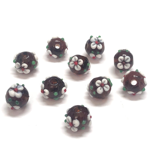 Flower Glass Beads - Brown