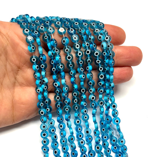 Evil Eye Beads Flat 6 mm - Transparent Blue