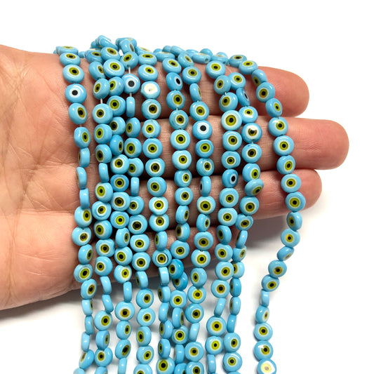 Evil Eye Perle flach 6 mm – Blau