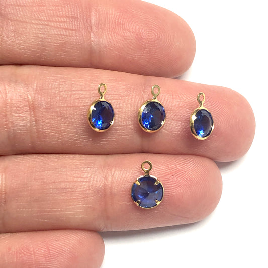 Gold Plated Zircon Stone Round Hanging - Navy Blue