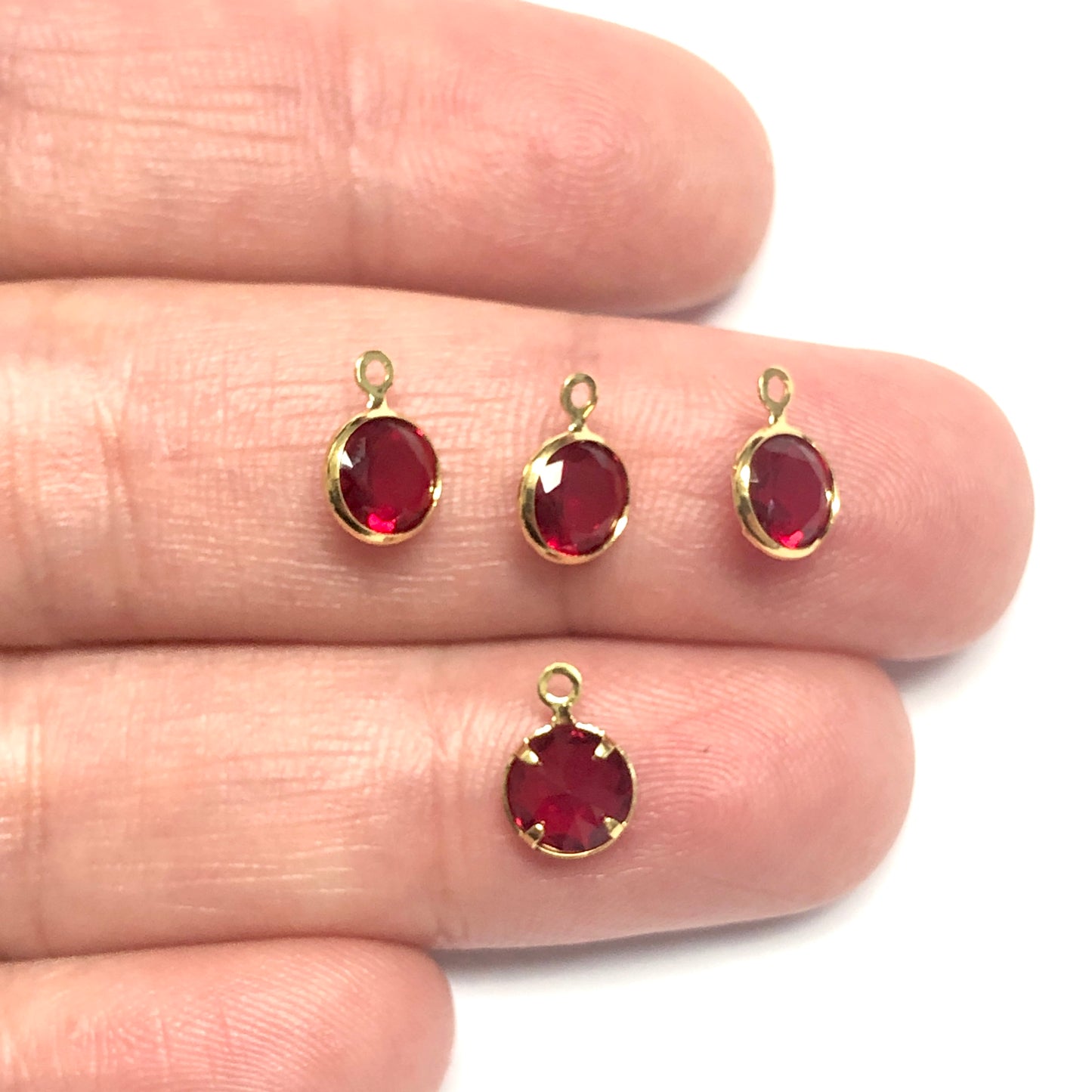Gold Plated Zircon Stone Round Hanging - Red