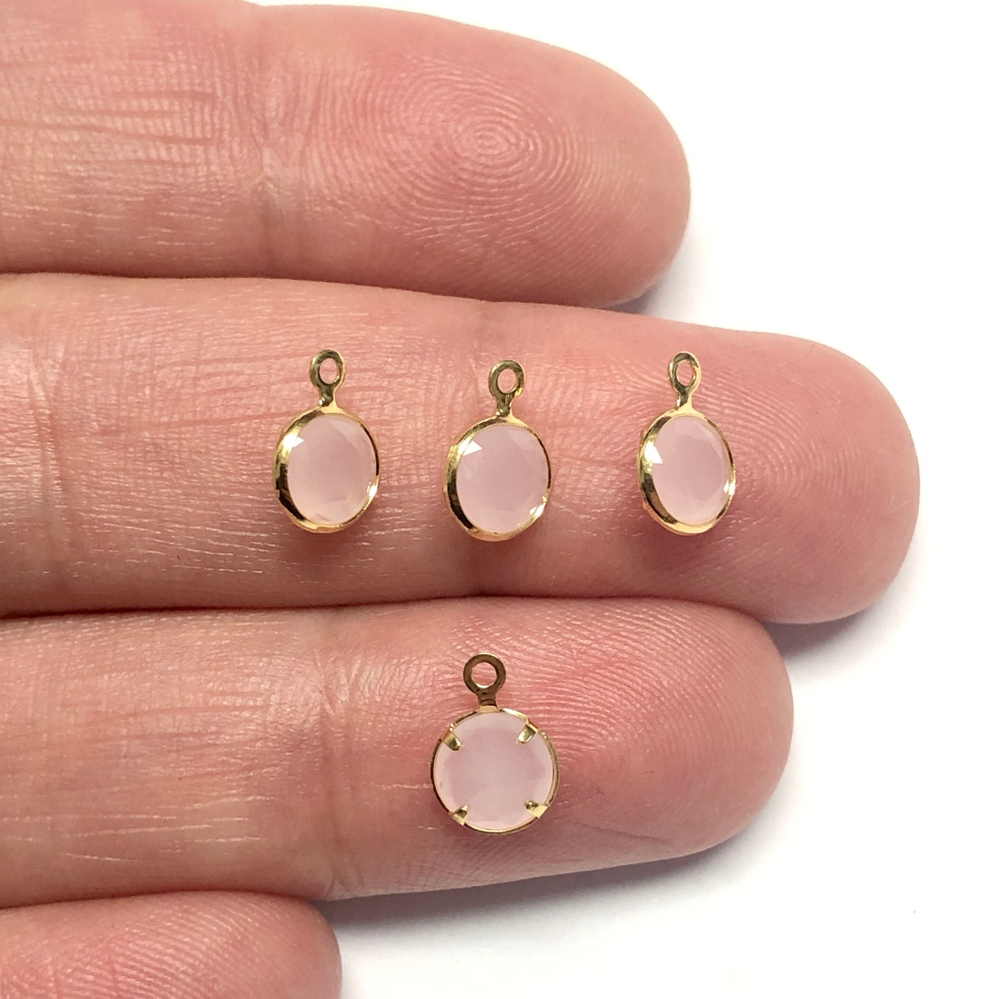 Gold Plated Zircon Stone Round Hanging - Frosted Pink