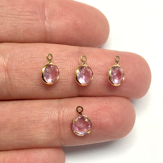 Gold Plated Zircon Stone Round Hanging - Pink