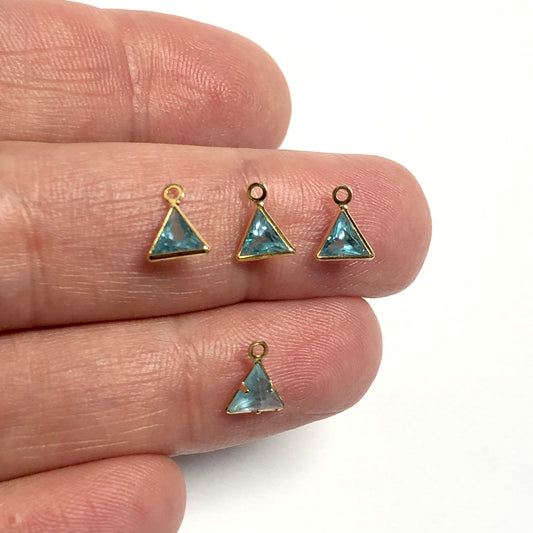 Gold Plated Zircon Stone Triangle Hanging - Light Blue