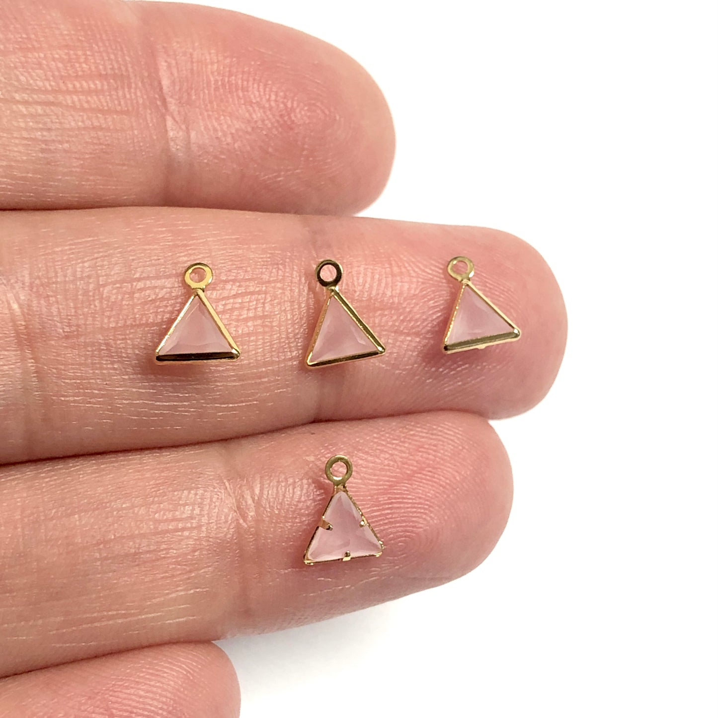 Gold Plated Zircon Stone Triangle Hanging - Frosted Pink