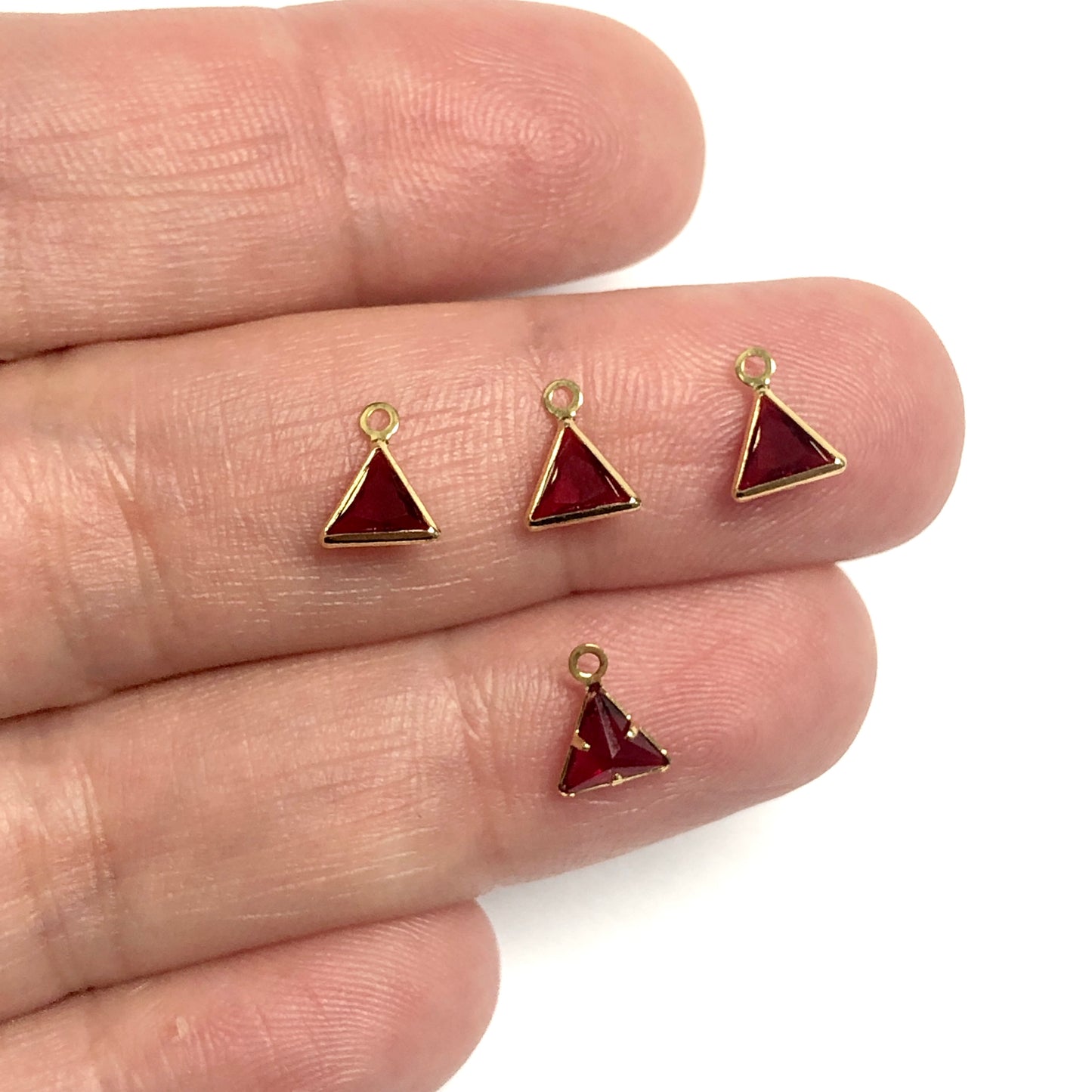 Gold Plated Zircon Stone Triangle Hanging - Red