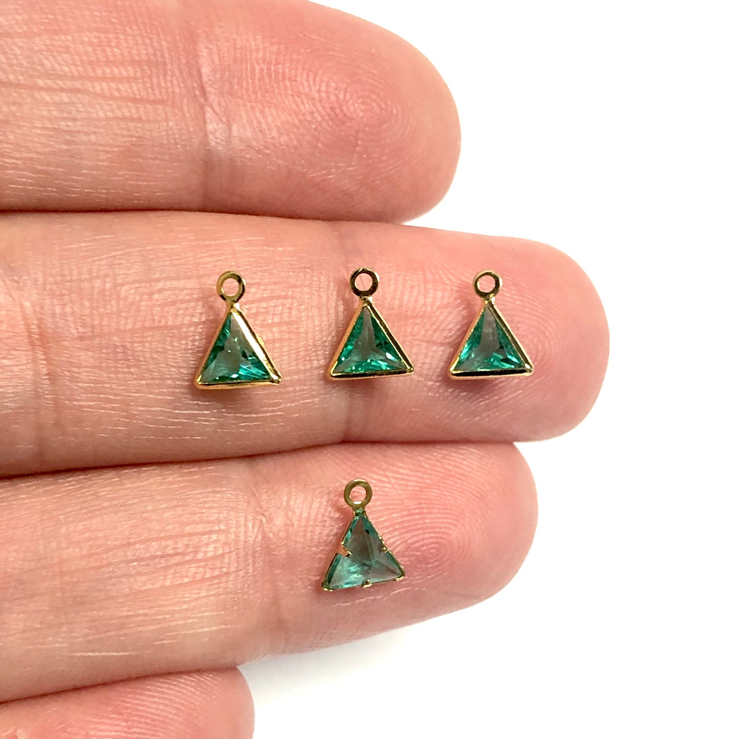 Gold Plated Zircon Stone Triangle Hanging - Light Green