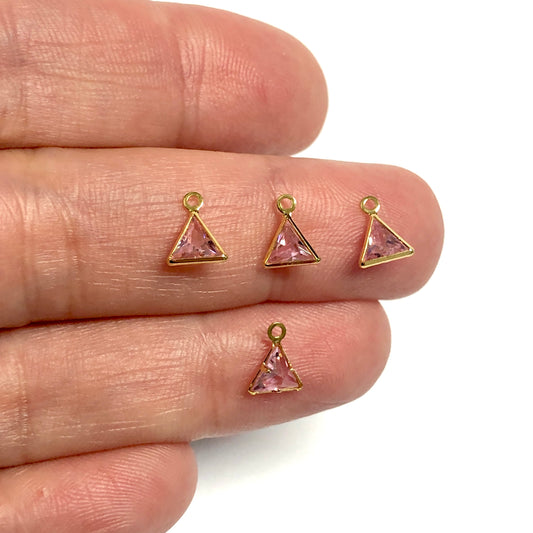 Gold Plated Zircon Stone Triangle Hanging - Pink