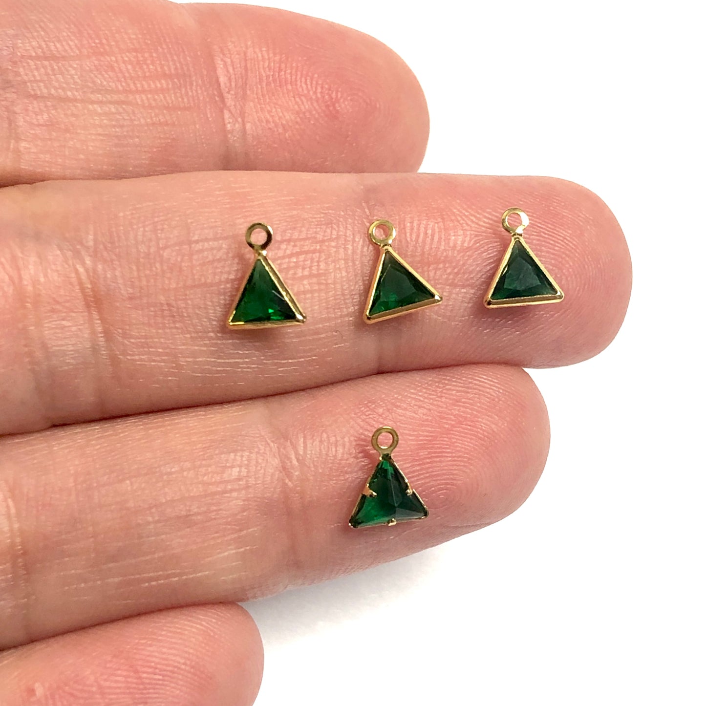 Gold Plated Zircon Stone Triangle Hanging - Green