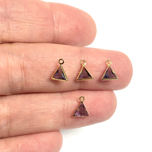 Gold Plated Zircon Stone Triangle Hanging - Lilac