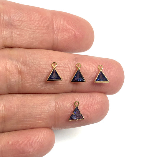 Gold Plated Zircon Stone Triangle Hanging - Navy Blue