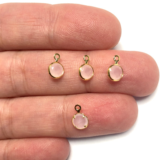 Gold Plated Zircon Stone Small Round Dangle - Frosted Pink