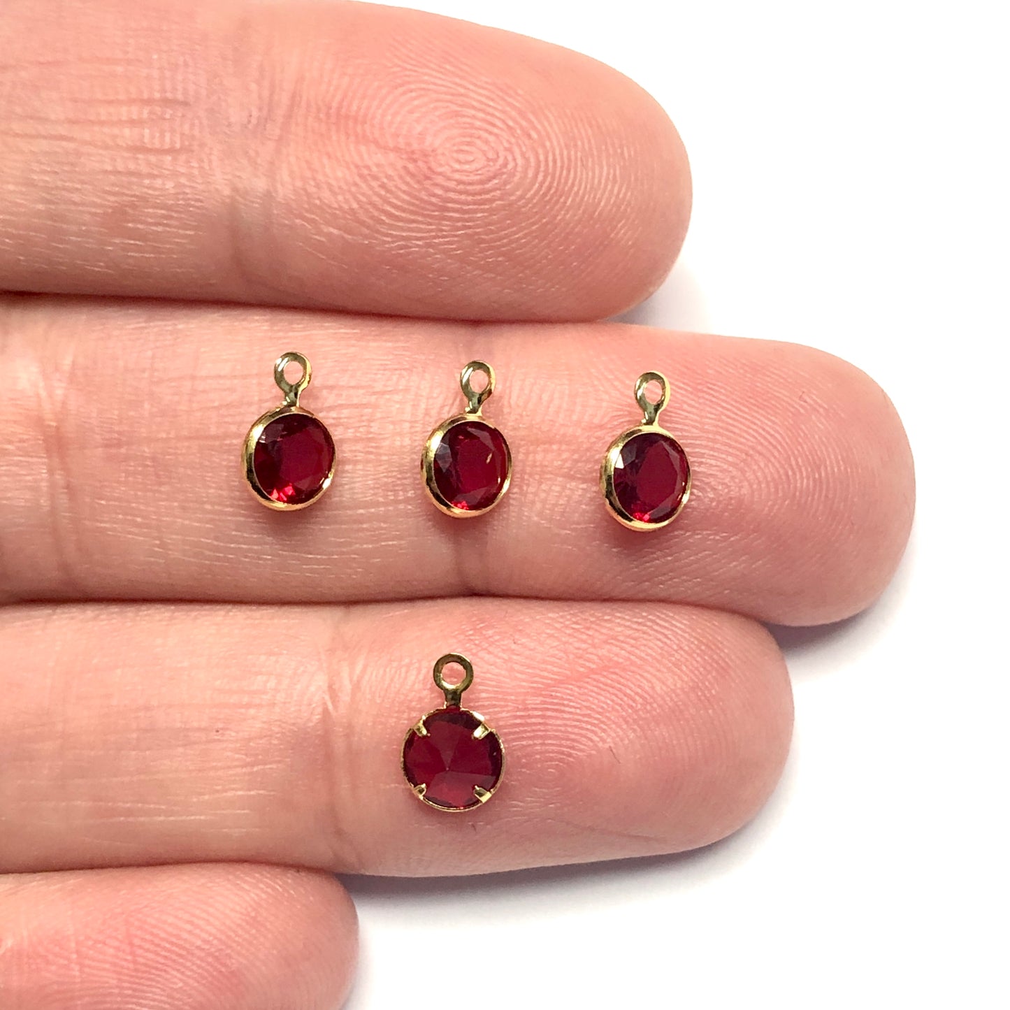 Gold Plated Zircon Stone Small Round Dangle - Red
