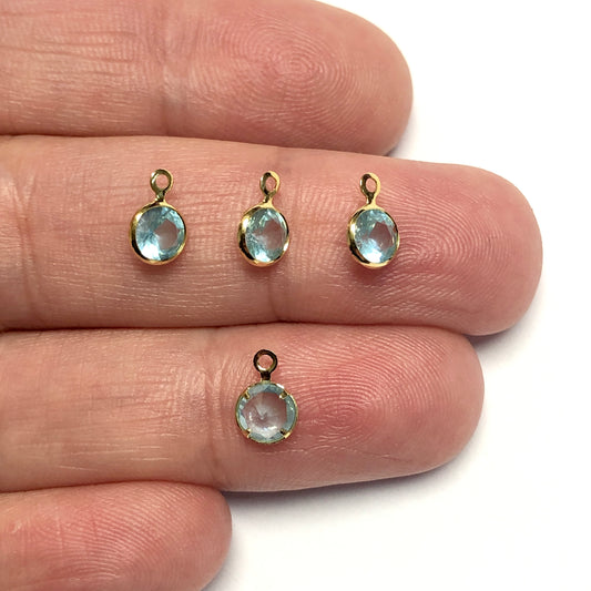 Small Round Hanging Gold Plated Zircon Stone - Light Blue