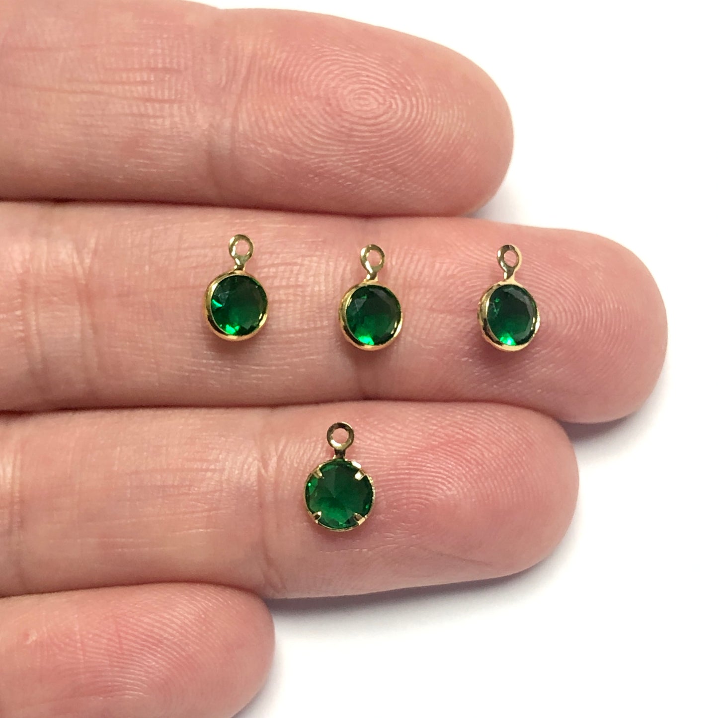 Small Round Dangle with Gold Plated Zircon Stone - Green