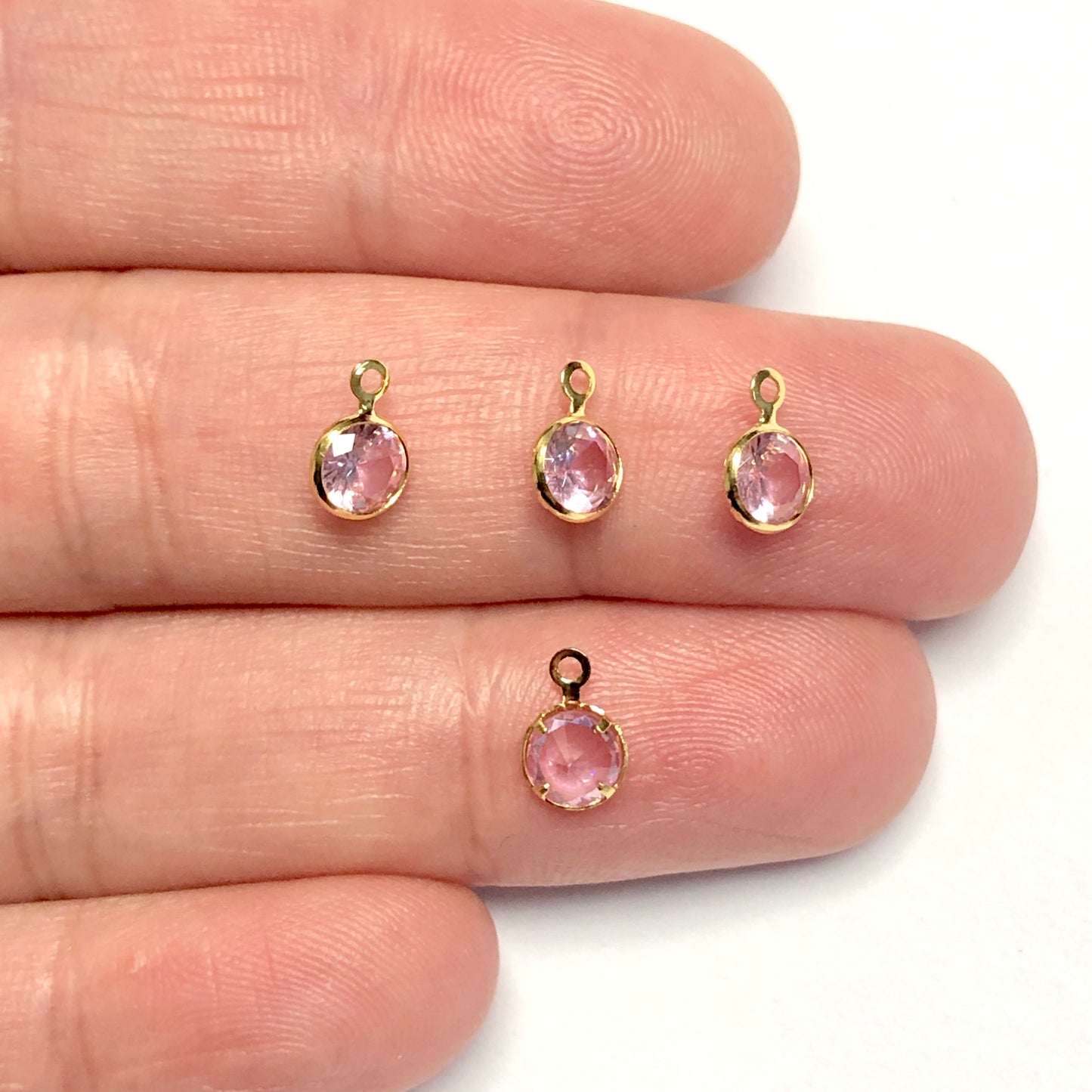 Gold Plated Zircon Stone Small Round Hanging - Pink