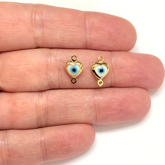 Gold Plated Heart White Evil Eye Bracelet Attachment - 1