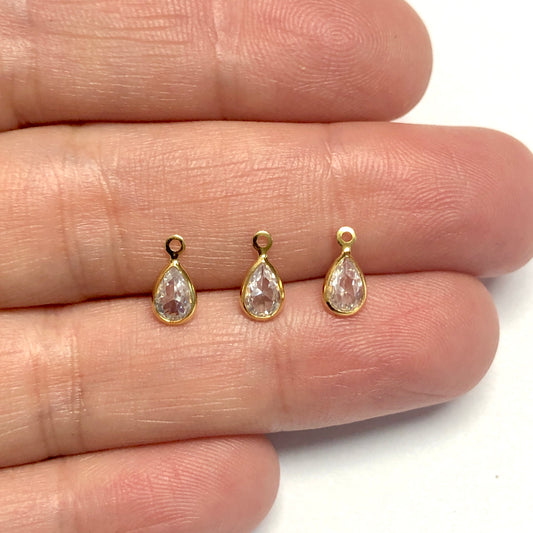Altın Kaplama Zirkon Taşlı 3x8mm Damla Sallantı-Şeffaf