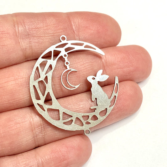 Stainless Steel, Lucky Bunny Pendant (stainless steel rabbit celestial pendant)