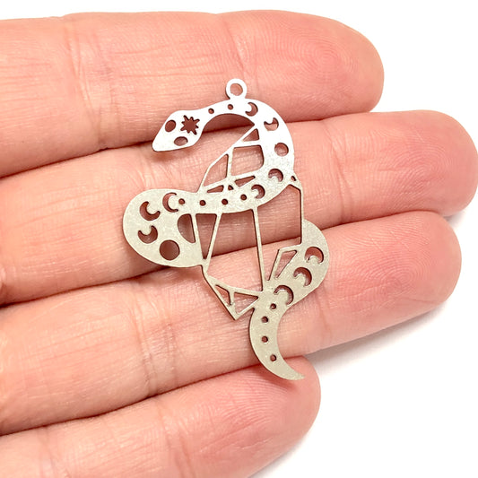 Paslanmaz Çelik, Şans Yılanı Kolye ucu (Stainless Steel Snake Celestial Pendant)