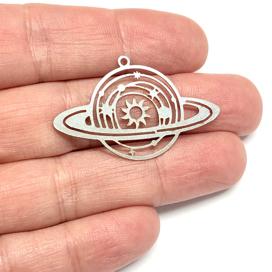 Paslanmaz Çelik, Saturn Şans Kolye ucu (Stainless Steel Celestial Saturn Pendant)