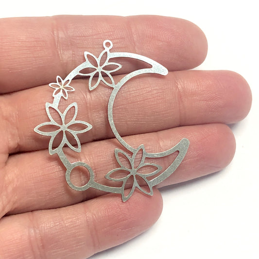 Paslanmaz Çelik, Çiçekli Hilal Kolye ucu (Stainless Steel Crescent Flower Pendant)