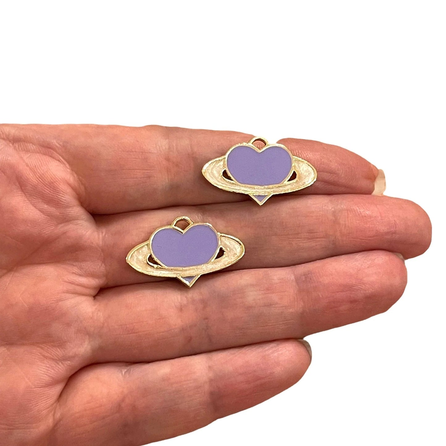 Gold Plated Enamel Saturn Heart - Lilac