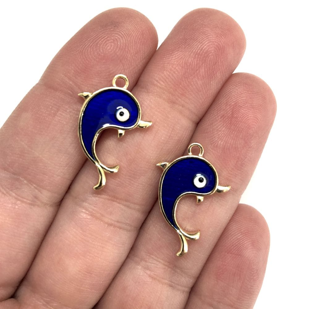 Gold Plated Enamel Dolphin Rocking Attachment - Navy Blue