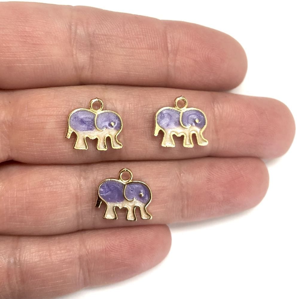 Vergoldeter zweifarbiger Elefanten-Schaukelaufsatz aus Emaille - Perlglanz-Flieder
