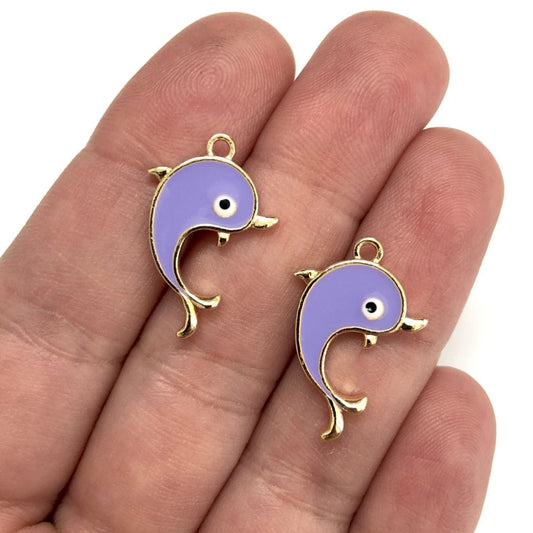 Gold Plated Enamel Dolphin Shaking Attachment - Lilac