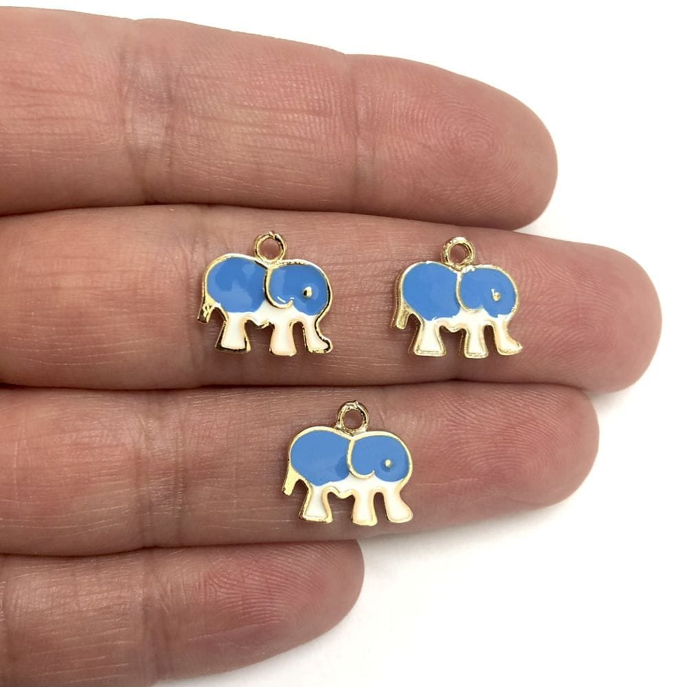 Vergoldete, zweifarbige Elefanten-Schaukelhalterung aus Emaille - Blau
