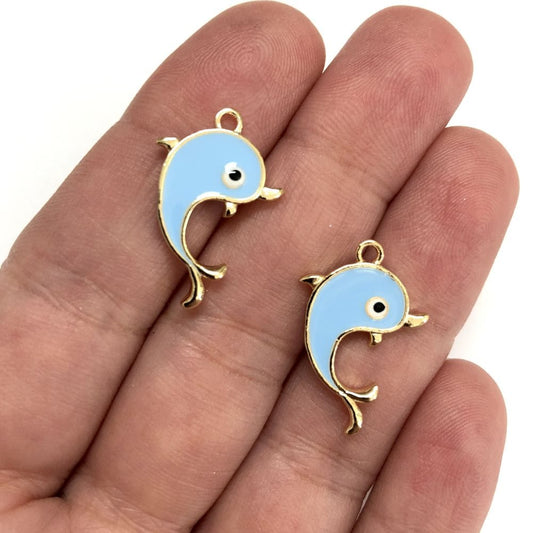 Gold Plated Enamel Dolphin Rocking Attachment - Blue
