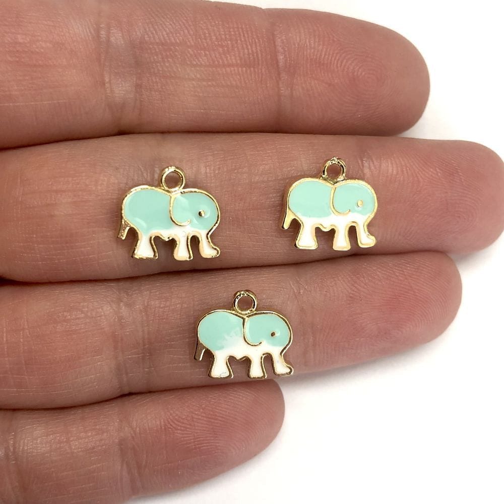 Vergoldete, zweifarbige Elefanten-Schaukelhalterung aus Emaille – Mint