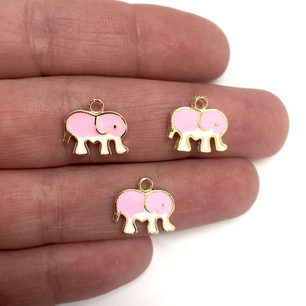 Vergoldete, zweifarbige Elefanten-Schaukelhalterung aus Emaille – Pink