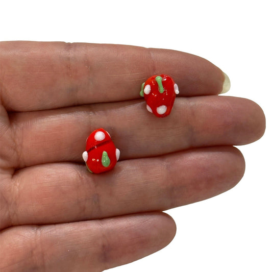 Small Strawberry Glass Bead - Red