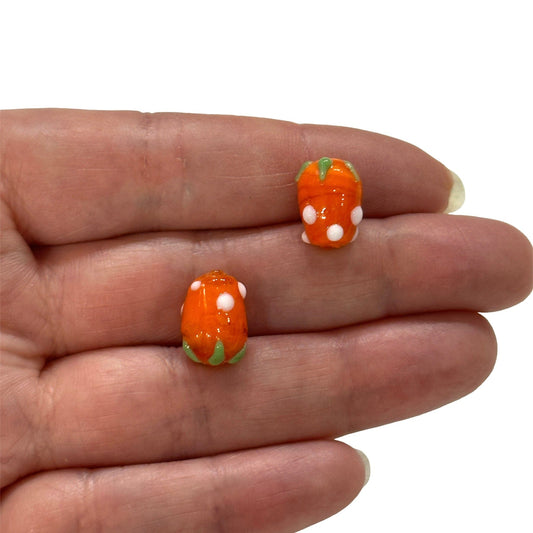 Small Strawberry Glass Bead - Orange