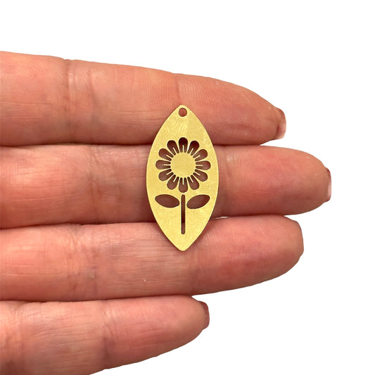 Ham Pirinç Çiçek Kolye Ucu (Raw Brass Flower Charm,Laser Cut Flower Charm)