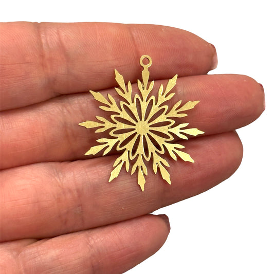 Raw Rice Snowflake (Raw Brass Snowflake Charm,Laser Cut Snowflake Charm)