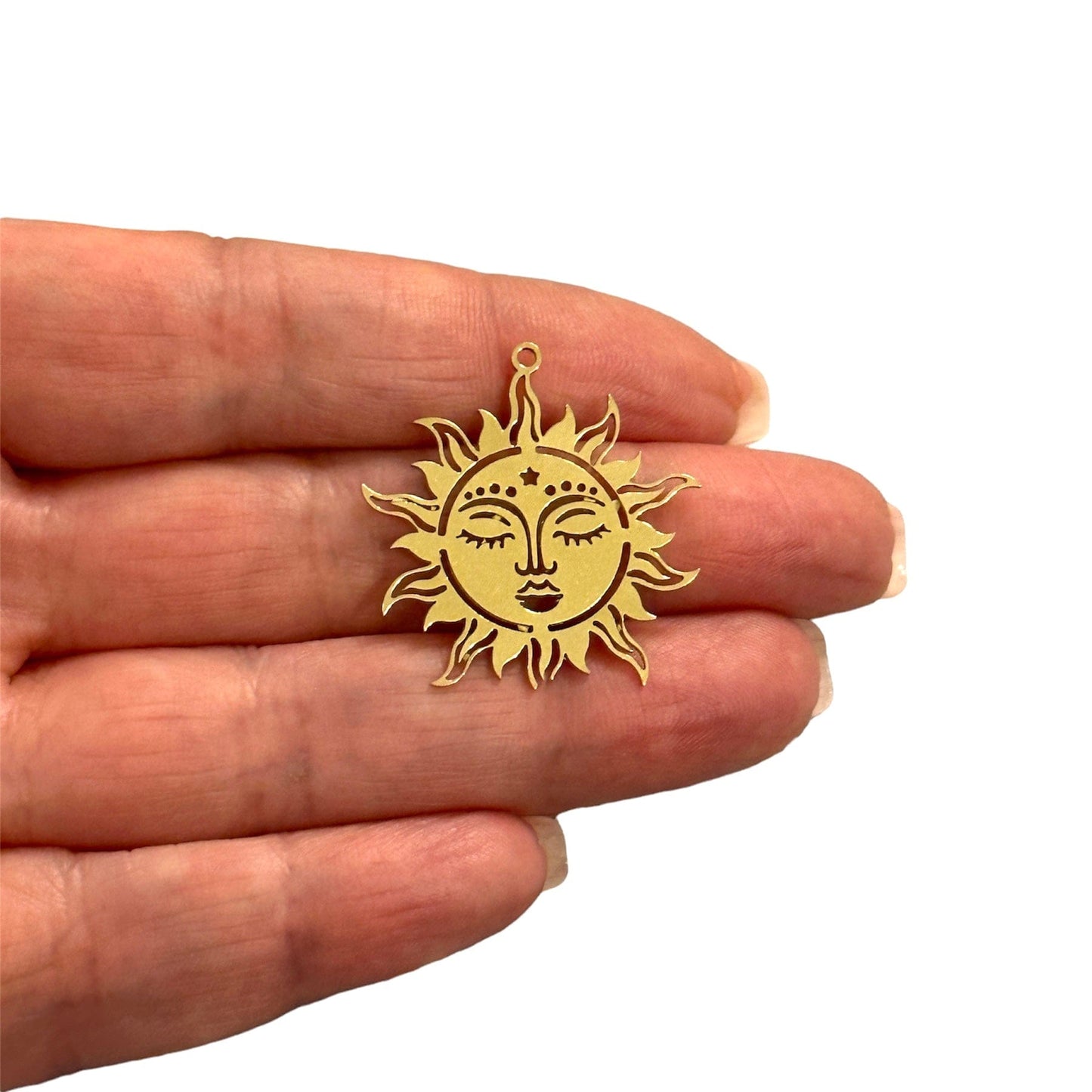 Raw Brass Sun Pendant (Raw Brass Sun Charm, Laser Cut Sun Charm)