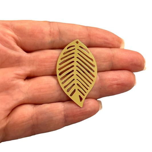 Raw Brass Leaf Charm (Raw Brass Leaf Charm, Laser Cut Leaf Charm)